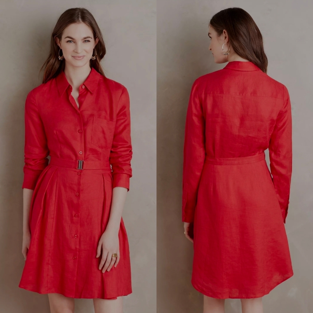 Anthropologie Laila HD Linen Red Dress Size 2 Above the knee Sundress Long